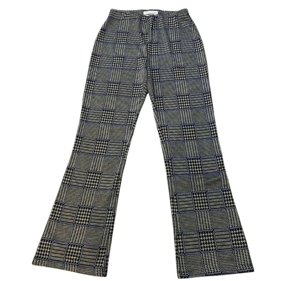 Urban Outfitters Casey pull on flare pant Houndstooth Black Tan Blue Size S - Picture 1 of 12